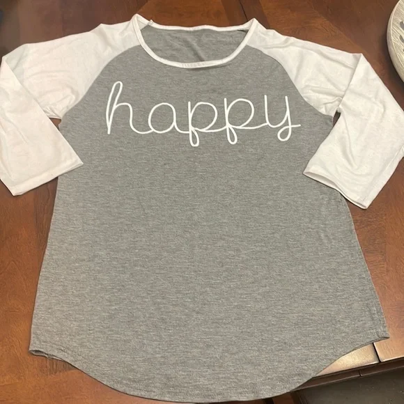 “Happy” 3/4 length sleeve t-shirt, size M - Picture 1 of 3